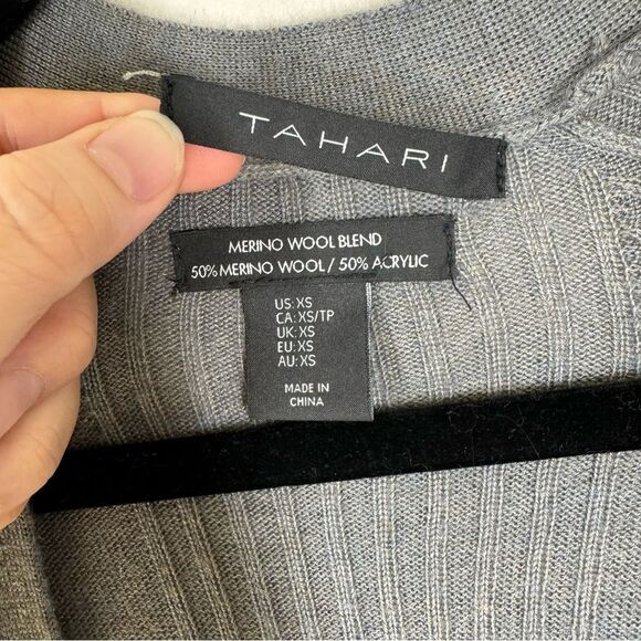 Tahari Merino Wool Blend Gray Duster Cardigan Sweater Women’s Size XS - Picture 3 of 5